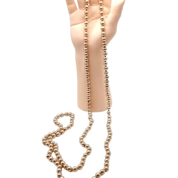 Vintage Long Champagne Faux Pearl Necklace Heavy Hand Knotted Single Strand Bead - Picture 13 of 16
